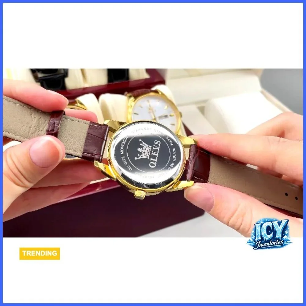 Men's Casual Leather Watch with Date Waterproof Quartz Movement